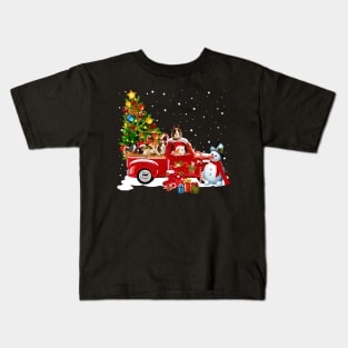 Red Truck Merry Christmas Tree Guines Dog Christmas T-Shirt Kids T-Shirt